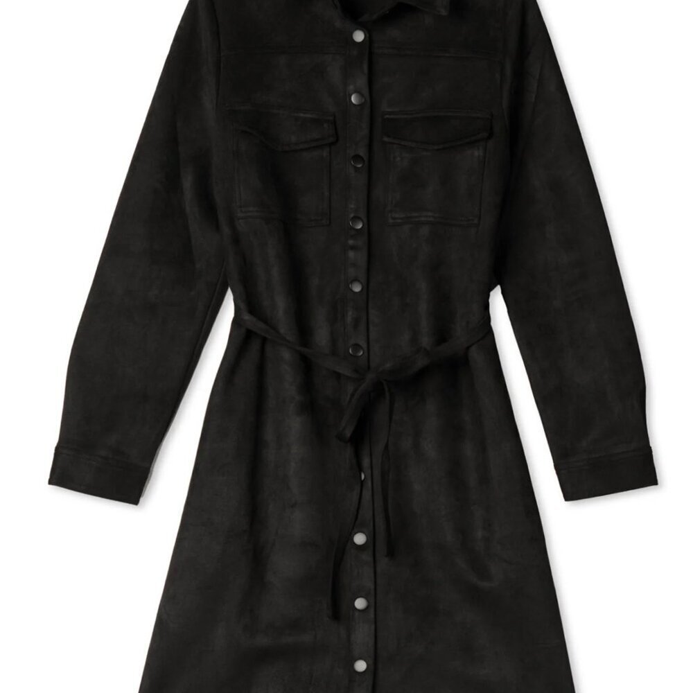 NWOT Lesley Evers Black Suede Shirtdress - Picture 2 of 9
